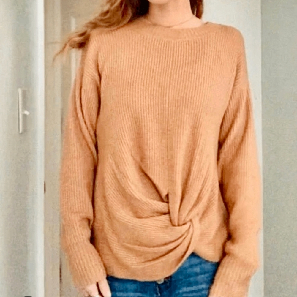 Offline By Aerie Twisted Knot Front Sweater Tan Camel Sz M
